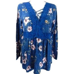 Torrid Blue Floral Polka Dot Top